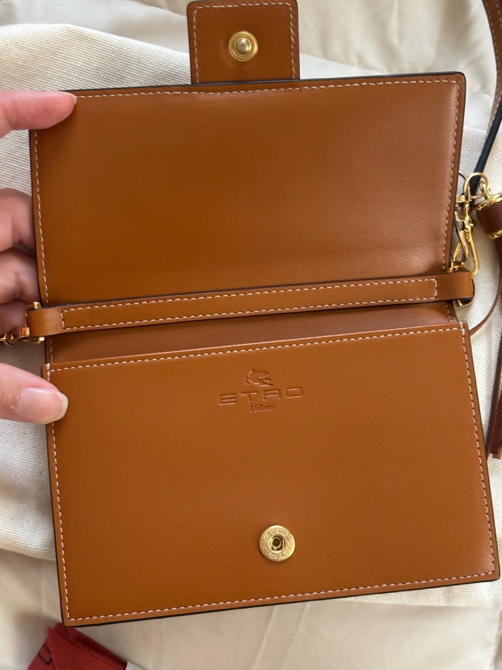 Etro Milano Paisley Crossbody Tan Leather Red Stone Gold Matching Earrings Boho - Picture 7 of 17